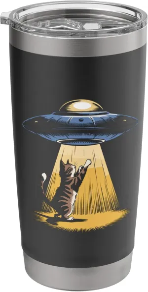 Cat Reaching for UFOs in Alien Forest Scene Stainless Steel Insulated Tumbler