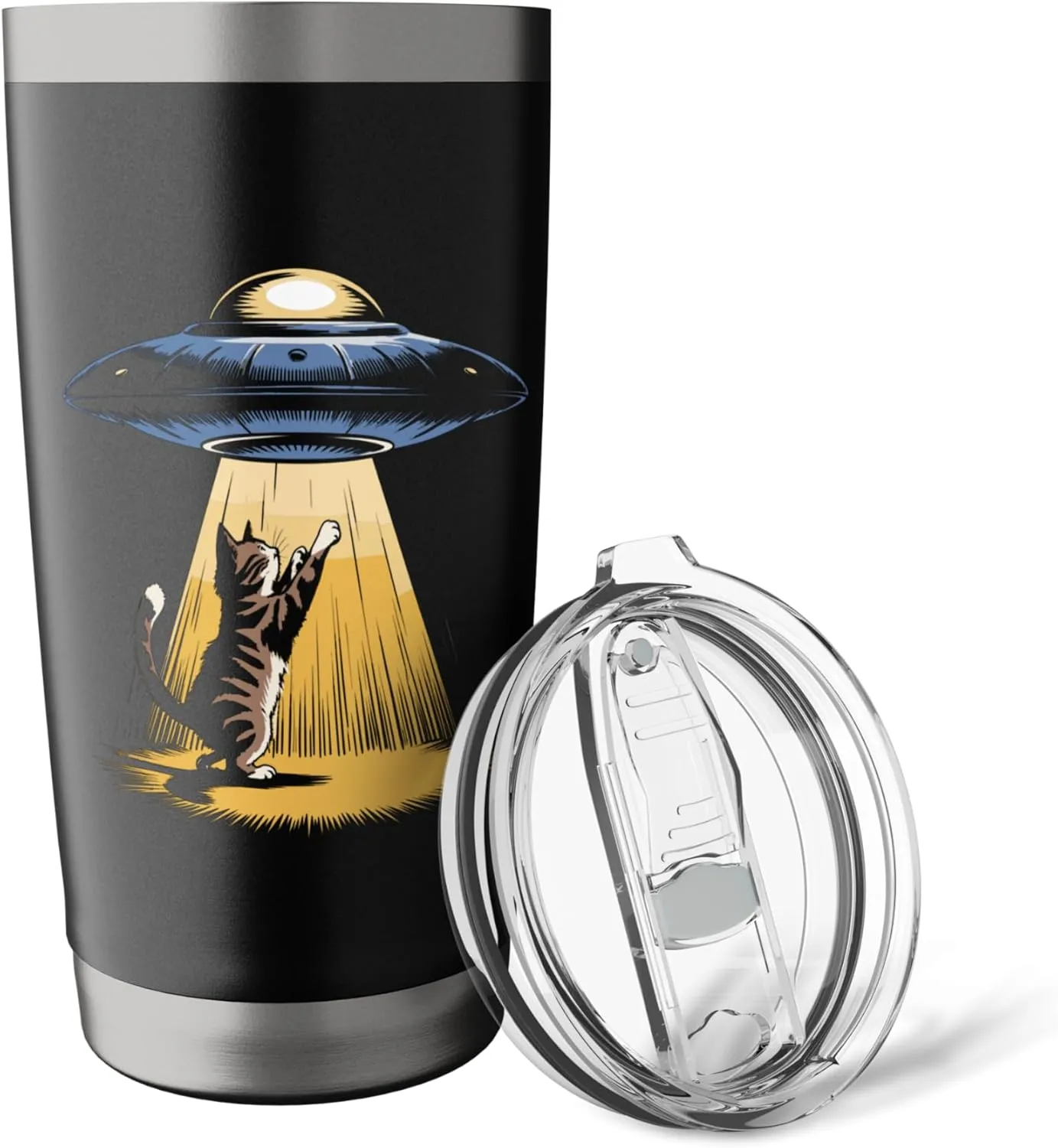 Cat Reaching for UFOs in Alien Forest Scene Stainless Steel Insulated Tumbler