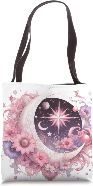 Celestial Fantasy Crescent Moon Mystical Pink & Purple Tote Bag