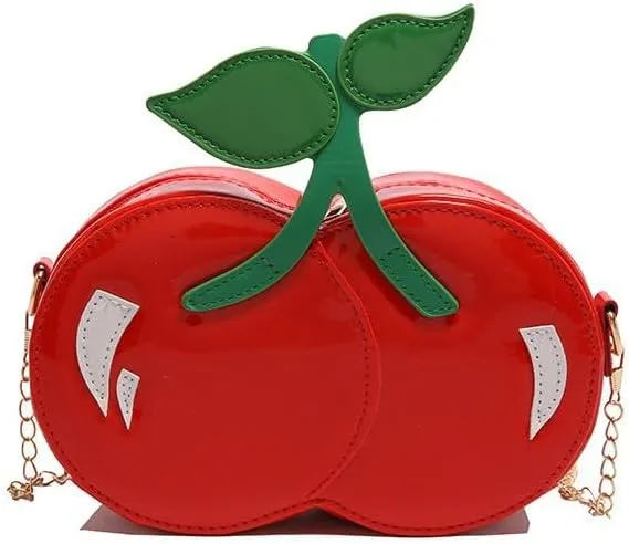 Cherry Shape Crossbody Bag Fun Shape Purse Novelty Handbag for Women PU Leather