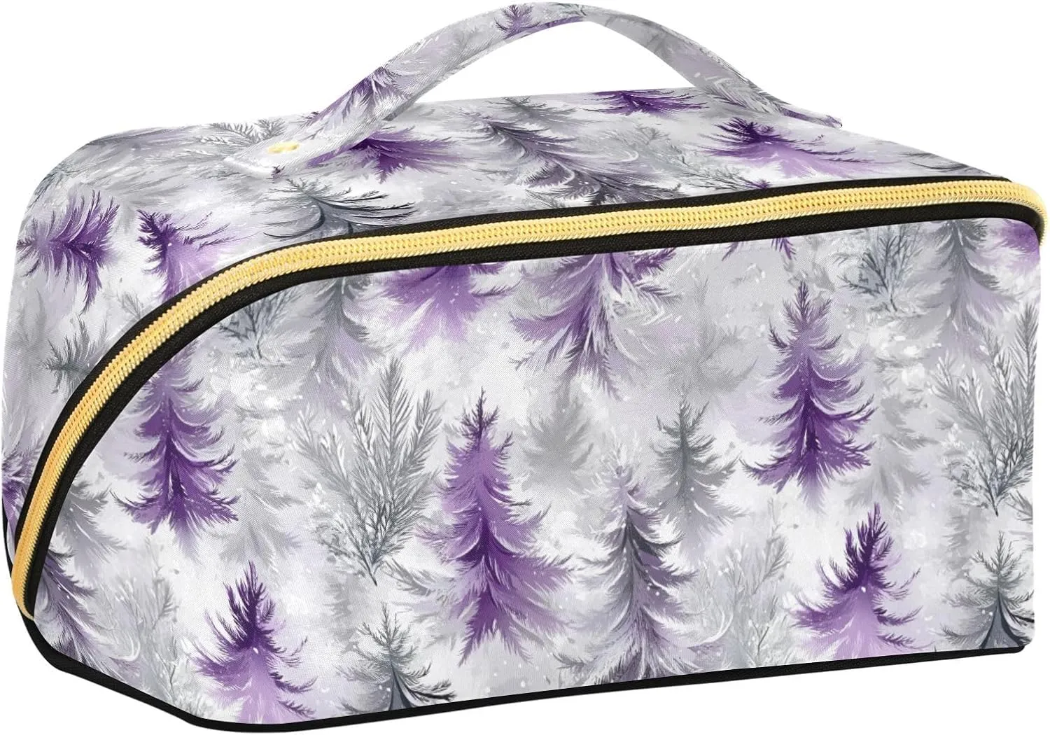 Christmas Tree Lilac and Silver Gray Makeup Bag with dividers stylish Cosmetic Bags For Women Travel Vertical Free-Standing