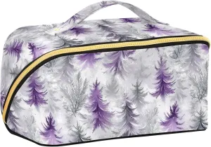 Christmas Tree Lilac and Silver Gray Makeup Bag with dividers stylish Cosmetic Bags For Women Travel Vertical Free-Standing