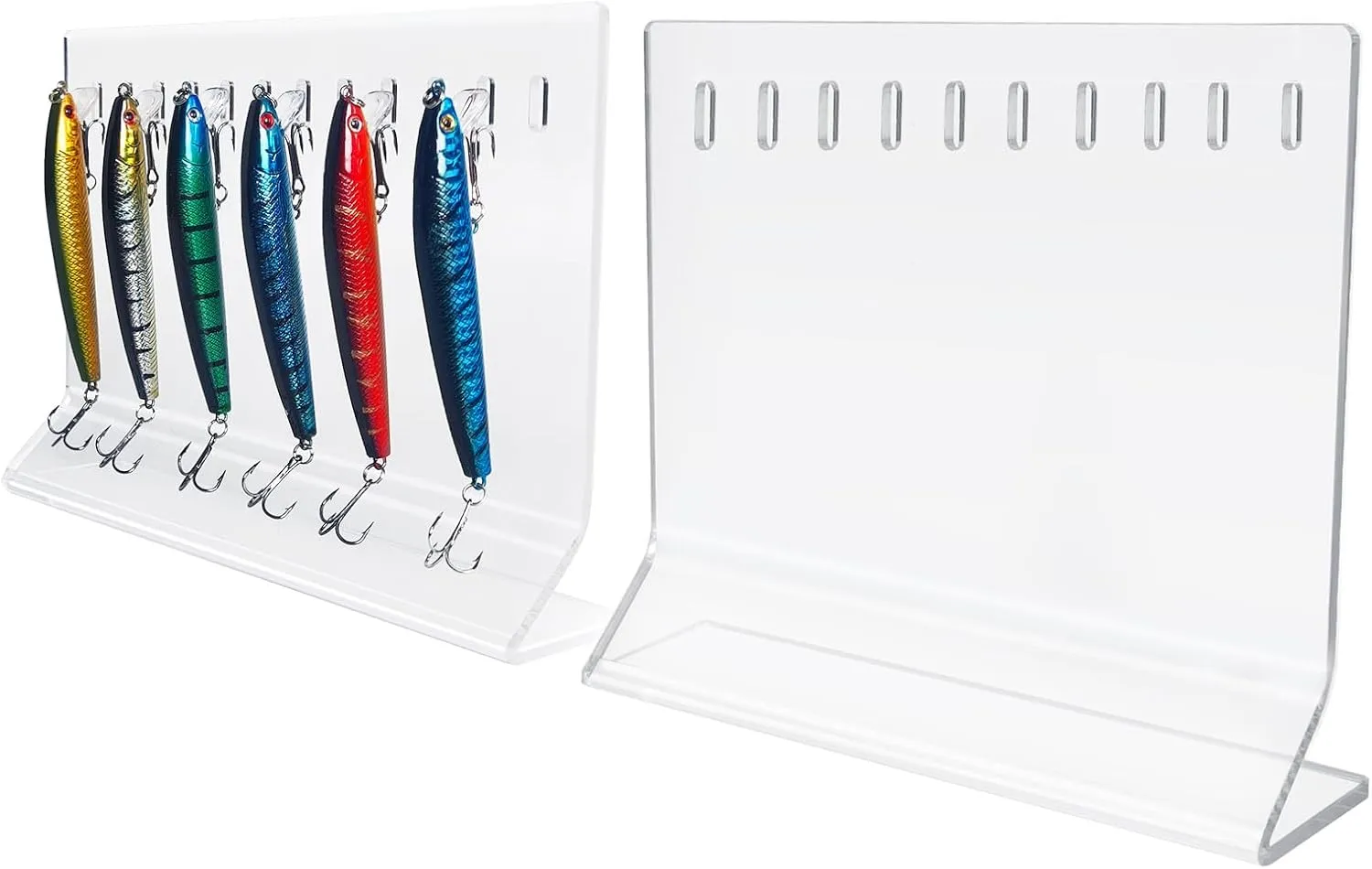 Clear Fishing Lure Display Stand, Acrylic Lure Stands for 10 Lures Each ,Fishing Lures Kit Set Storage Decoration for Fishing Store Bait and Accessories（2pieces）