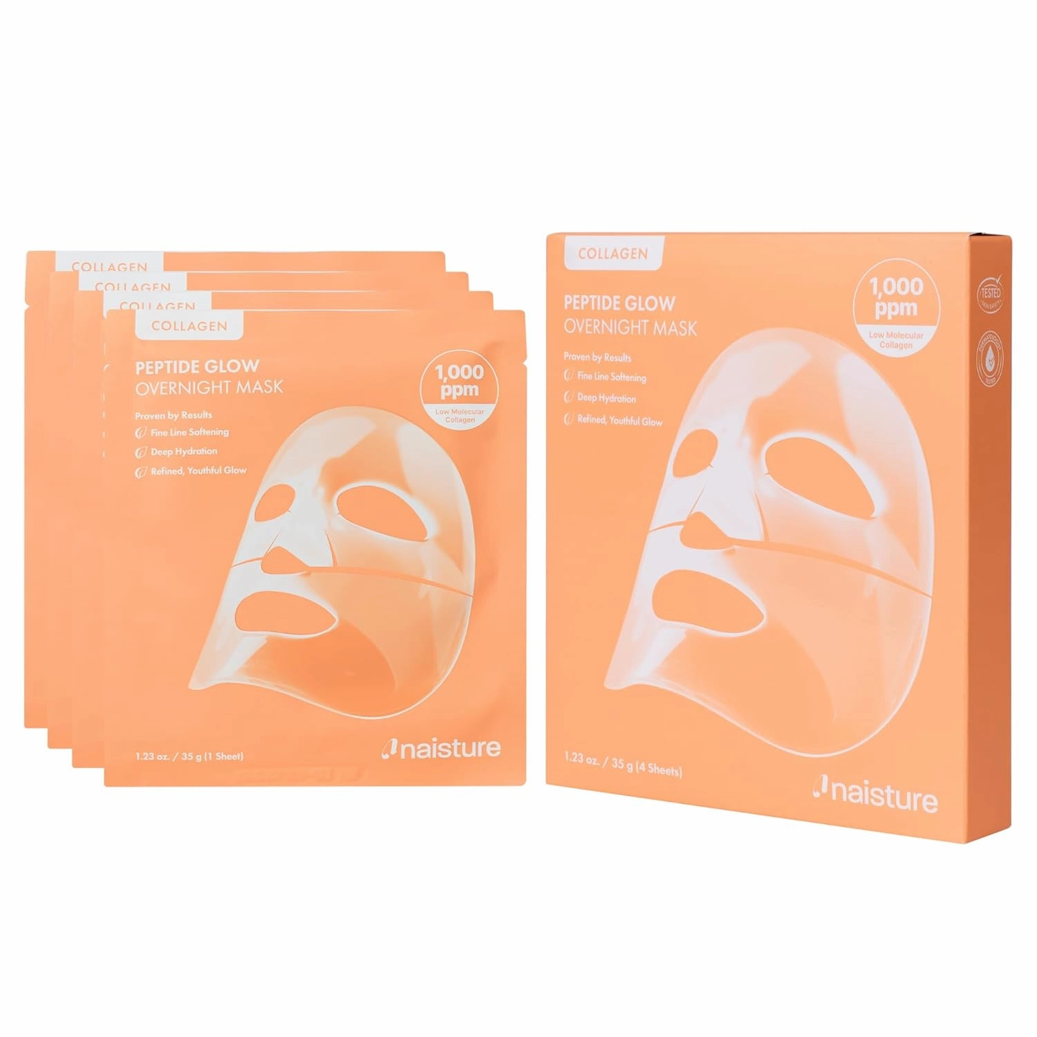Collagen Peptide Glow Overnight Gel Mask Set – Firming, Hydrating K-Beauty Hydrogel Mask for Glass Skin, Plumping & Radiance Boost (4 ea)