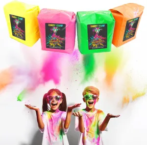 Colored Powder for Color Runs & Glow Parties, 3 Lbs Packets. Neon Colors that Glow Under UV Black Light. Holi Powder for Color Wars & Festivals. 12Lb. Pack of 4