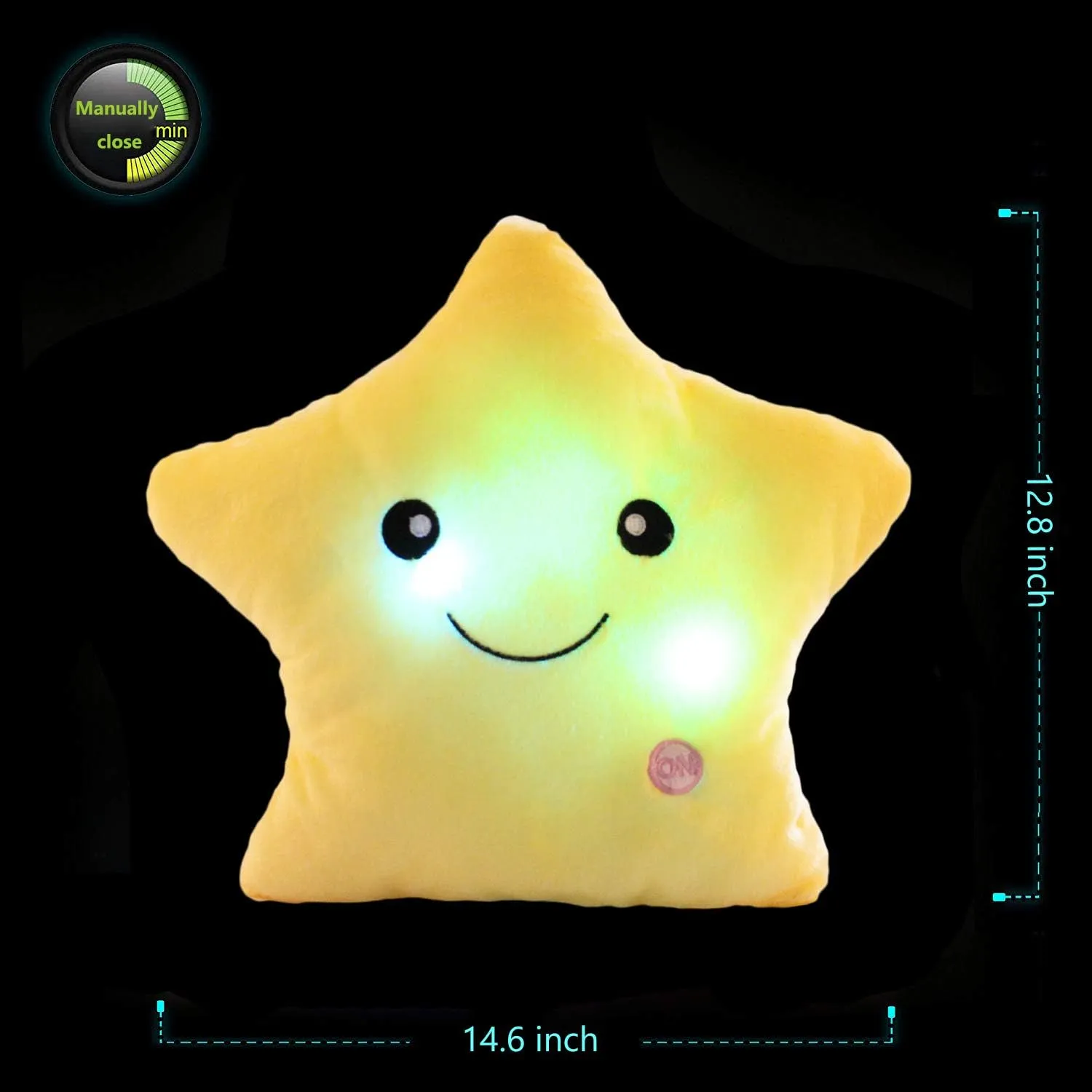 Creative Twinkle Star Shaped Plush Pillow, LED Night Light Glowing Cushions Plush Stuffed Toys Gifts for Kids, Decoration (Yellow)