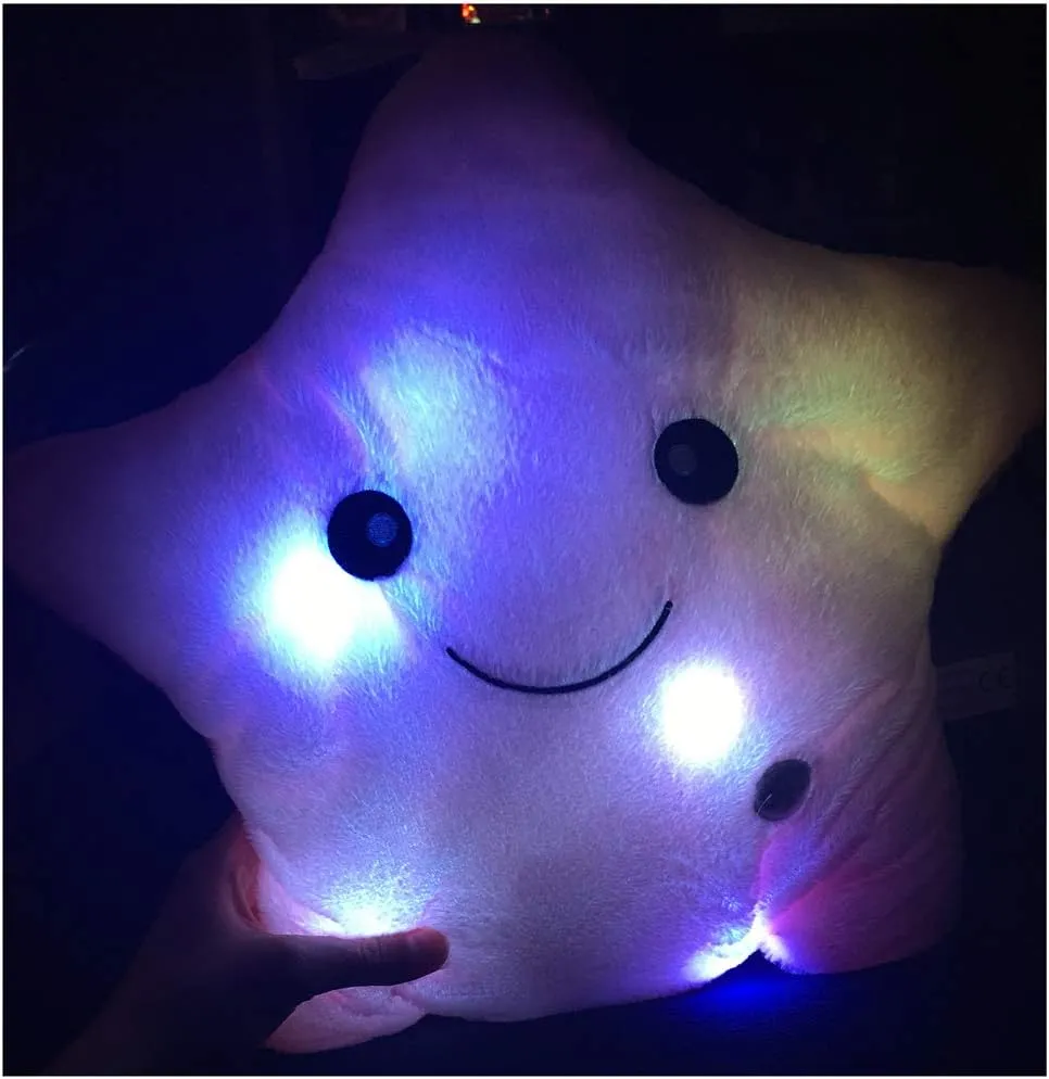 Creative Twinkle Star Shaped Plush Pillow, LED Night Light Glowing Cushions Plush Stuffed Toys Gifts for Kids, Decoration (Yellow)