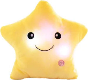 Creative Twinkle Star Shaped Plush Pillow, LED Night Light Glowing Cushions Plush Stuffed Toys Gifts for Kids, Decoration (Yellow)
