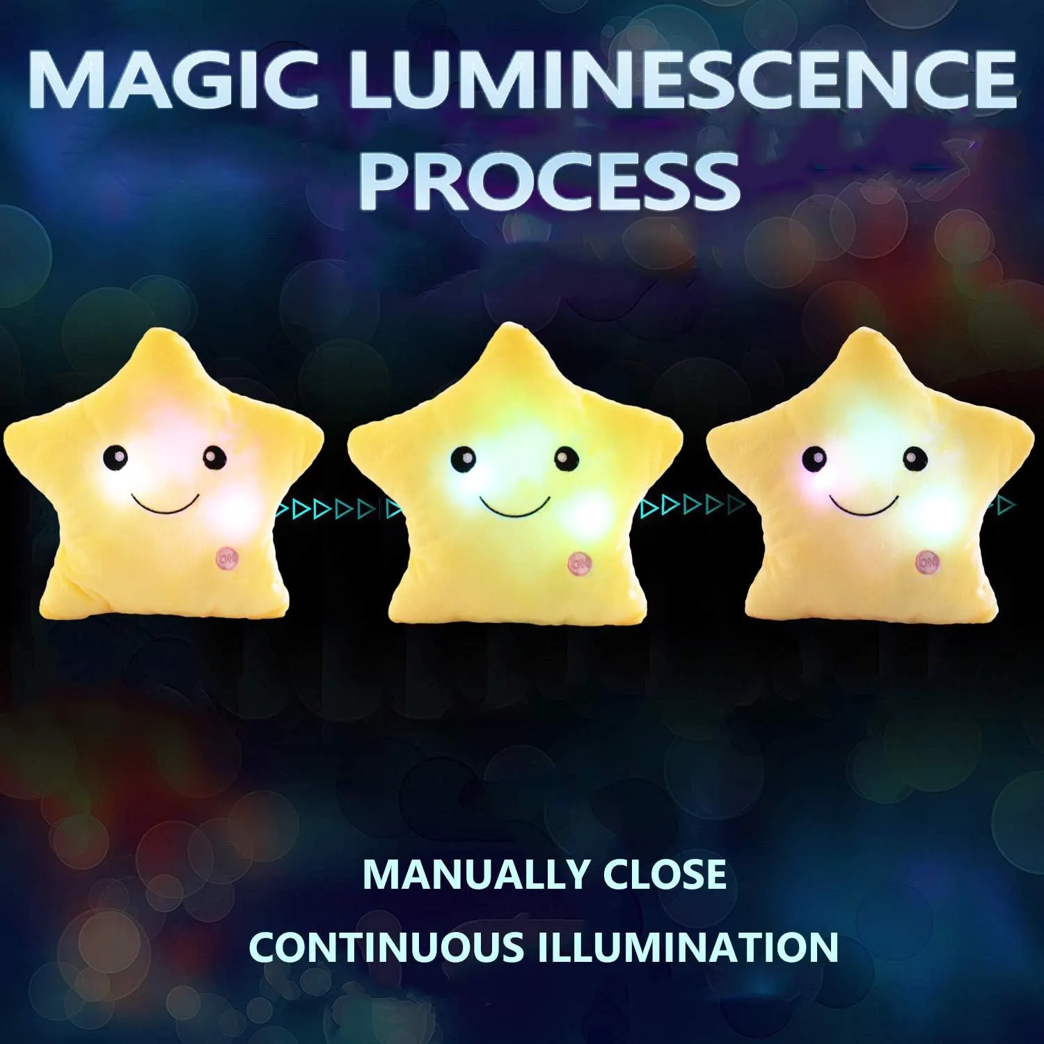 Creative Twinkle Star Shaped Plush Pillow, LED Night Light Glowing Cushions Plush Stuffed Toys Gifts for Kids, Decoration (Yellow)