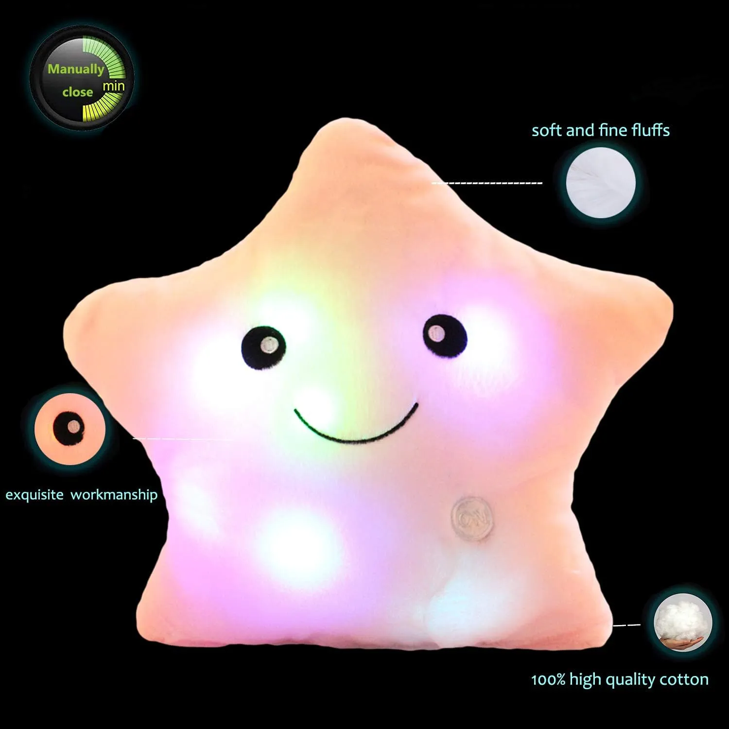 Creative Twinkle Star Shaped Plush Pillow, LED Night Light Glowing Cushions Stuffed Toys Gifts for Kids, Decoration (Pink)