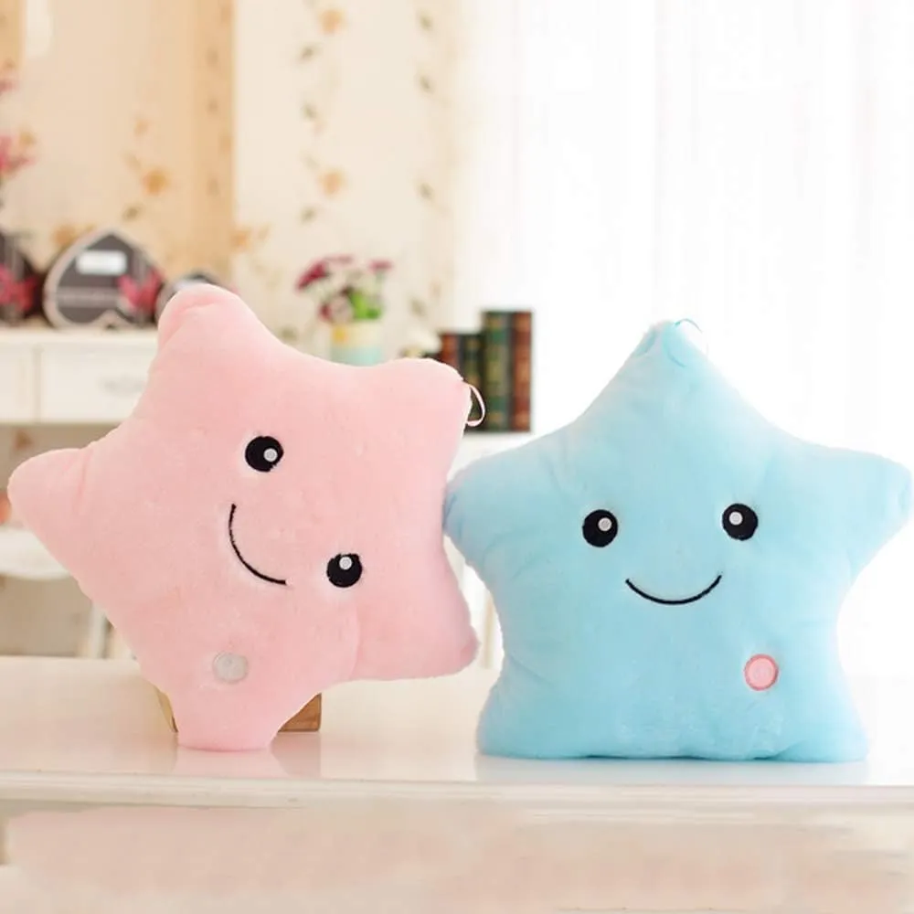 Creative Twinkle Star Shaped Plush Pillow, LED Night Light Glowing Cushions Stuffed Toys Gifts for Kids, Decoration (Pink)