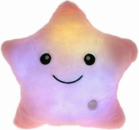 Creative Twinkle Glowing Stars Shape Plush Throw Pillow, LED Night Light Pillow Cushions Stuffed Toys Gifts for Kids, Christmas (Pink)