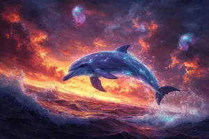 Cross-Stitch Stamped Kits, Dolphin Surfacing Under Glowing Dusk, Embroidery Crafts Needlepoint Kit, Beginners Starter Kits, DIY Handmade Gifts 11CT 3 Strands 16x20 inch
