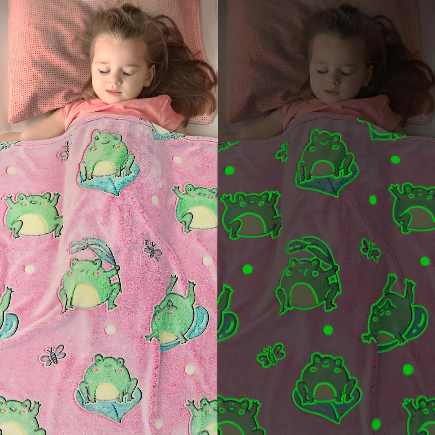 Cute Frog Blanket Glow in The Dark Blanket for Kids Frog Gifts for Women Soft Fleece Blanket Pink Frog Stuff Birthday Gifts