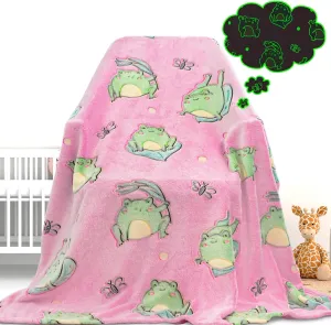 Cute Frog Blanket Glow in The Dark Blanket for Kids Frog Gifts for Women Soft Fleece Blanket Pink Frog Stuff Birthday Gifts