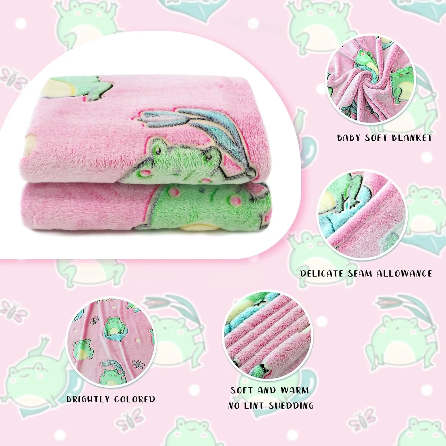 Cute Frog Blanket Glow in The Dark Blanket for Kids Frog Gifts for Women Soft Fleece Blanket Pink Frog Stuff Birthday Gifts