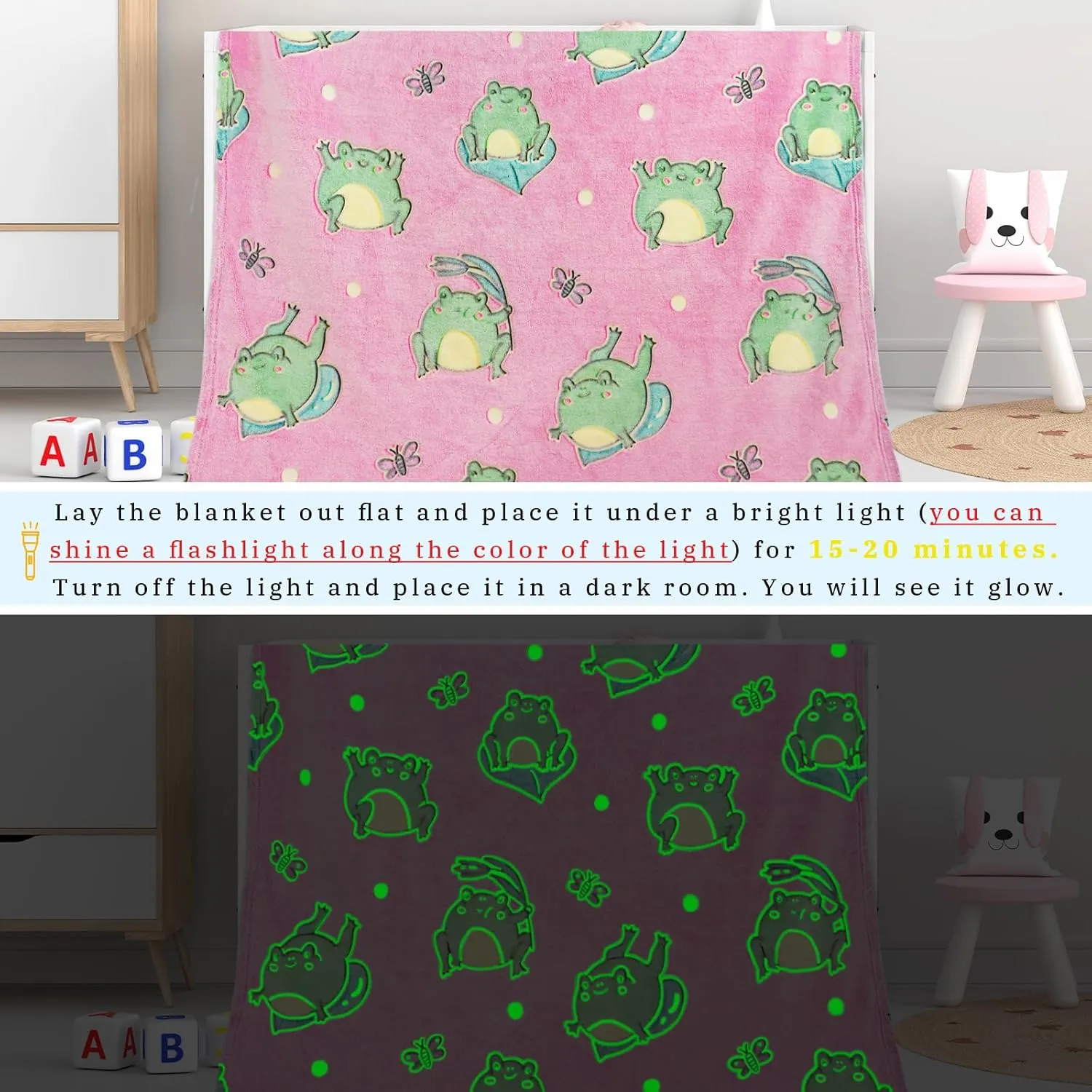 Cute Frog Blanket Glow in The Dark Blanket for Kids Frog Gifts for Women Soft Fleece Blanket Pink Frog Stuff Birthday Gifts