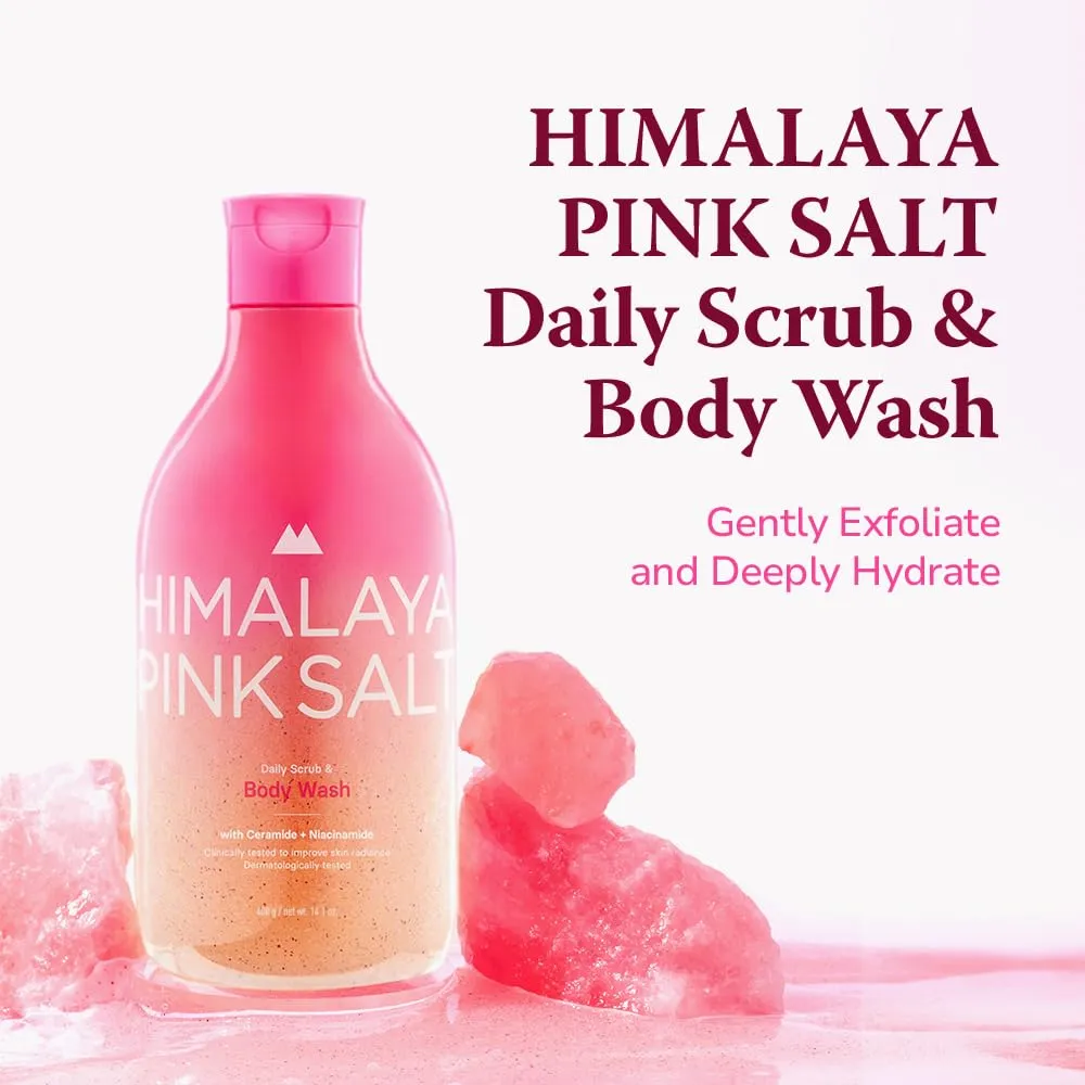 Daily Scrub & Body Wash - Exfoliating Body Scrub, Dead Sea Salt & Himalayan Pink Salt, Natural Moisturizing Bodywash, Retinol & Hyaluronic Acid Shower Gel, Korean Skincare 14.1oz