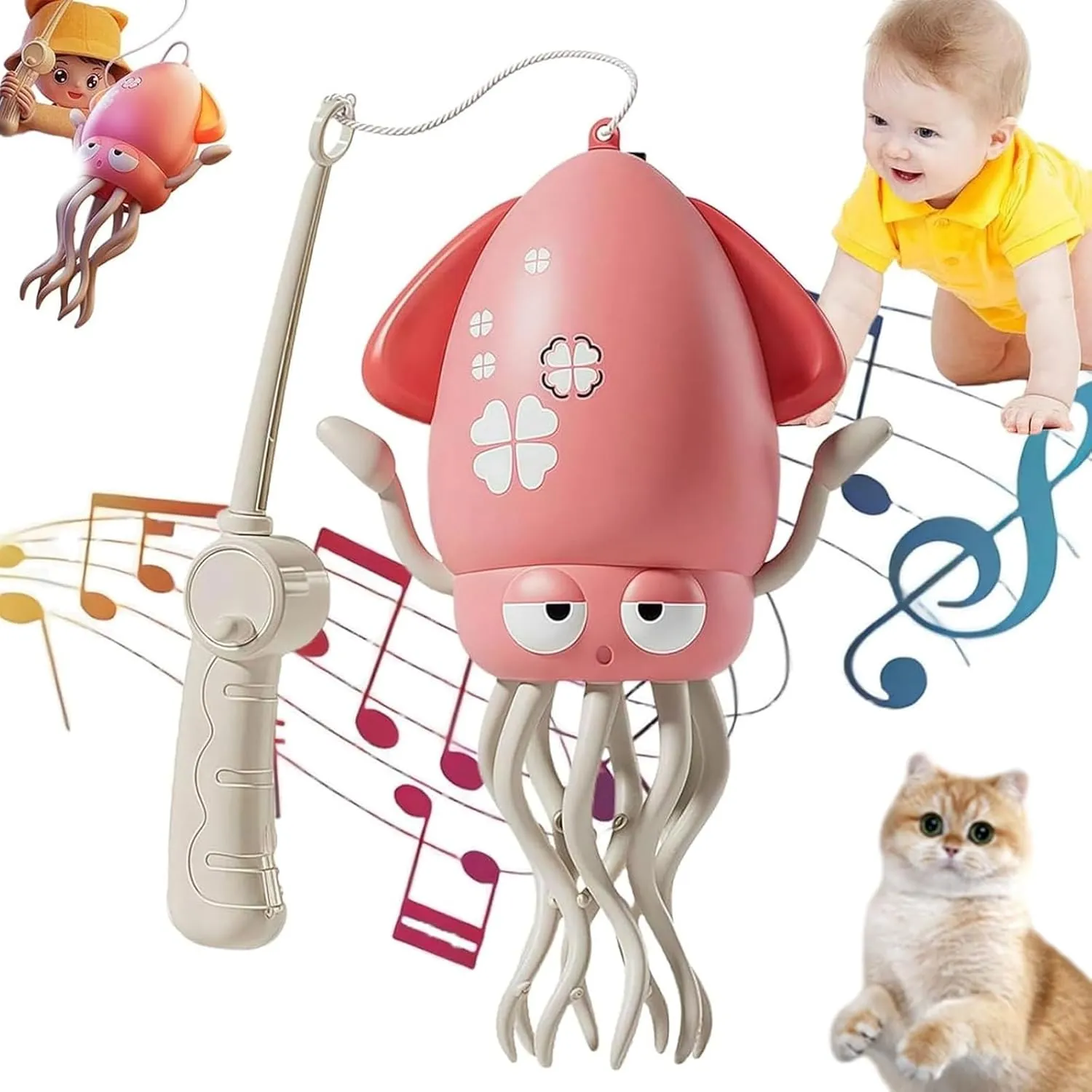 Dancing Octopus Toy, Dancing Squid Toy, Electric Magic Dancing Octopus with Flashing Lights, Rechargeable Crawling Dancing Automatic Squid with Sound for Cat (Pink)
