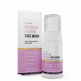 DBE Mediglow AHA-BHA Foaming Face Wash For Glowing Skin | Deeply Cleanses, Exfoliates & Unclogs Pores | With 1% Salicylic Acid, 0.5% Lactic Acid | For All Skin Types | For Women & Men | 100 mL