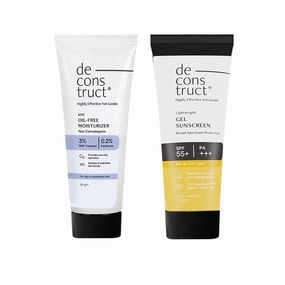 De'construct Hydration & Defense Combo: Oil-Free Moisturizer & No White Cast SPF 55  | Get Glowing Skin with Sun Protection | No White Cast & Lightweight | Pack of 2