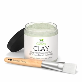Deep Pore Cleansing French Green CLAY for Face, Body, Skincare | Natural Hydrating Facial Mask for Blackheads and Pores   Body Mask   Clarifying Hair Mask (Bulk 8 Oz   Applicator Brush)