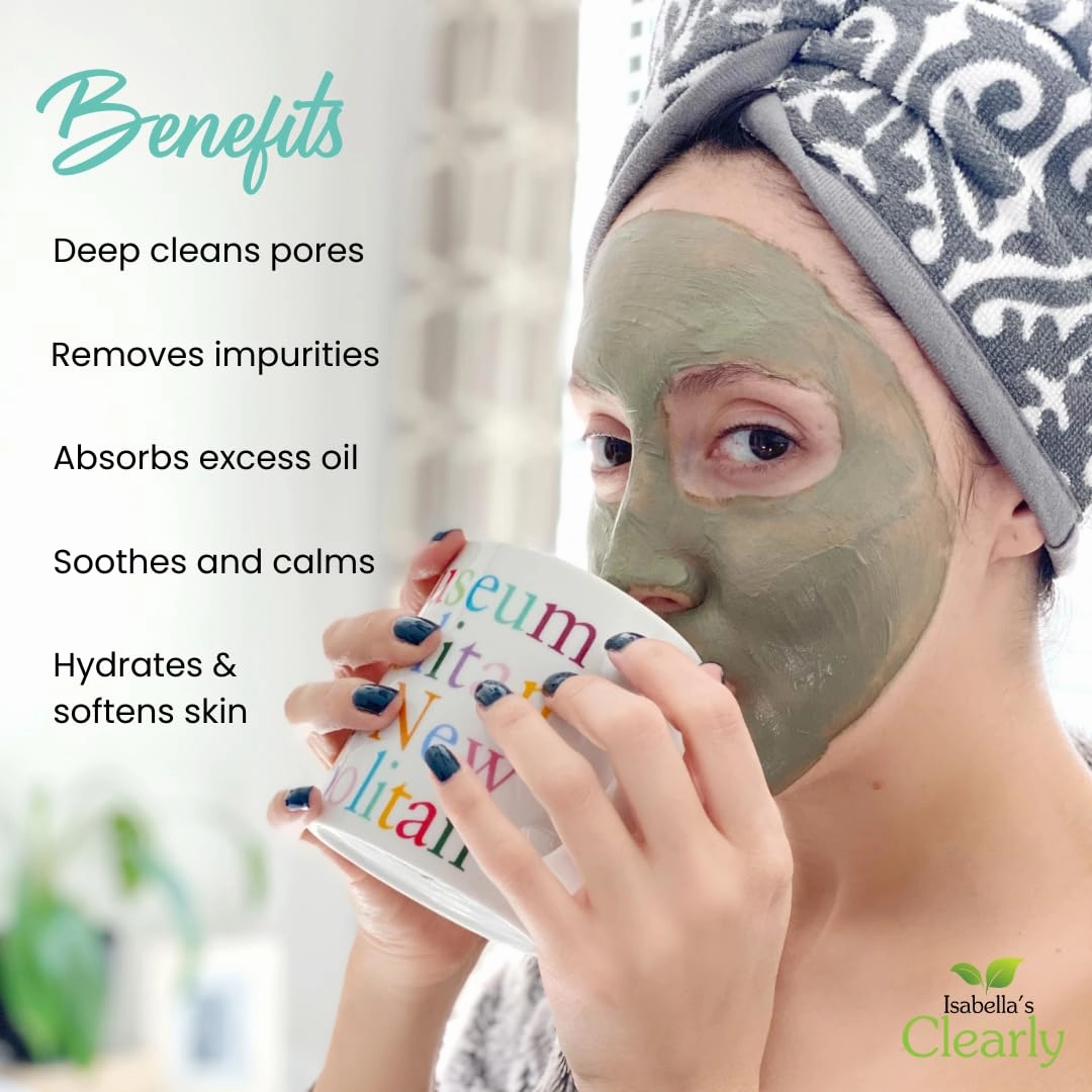 Deep Pore Cleansing French Green CLAY for Face, Body, Skincare | Natural Hydrating Facial Mask for Blackheads and Pores   Body Mask   Clarifying Hair Mask (Bulk 8 Oz   Applicator Brush)