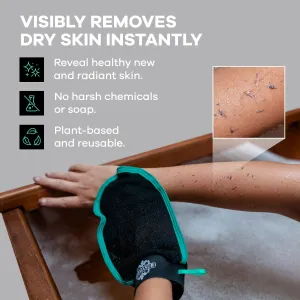 Dermasuri Deep Exfoliating Body Scrub & Foot Scrub Set Bundle - Shower Body Exfoliator Glove, Spa Exfoliation Mitt & Exfoliating Feet Spray, Dry Skin Remover Sole File, Skin Care Spa Treatment Product