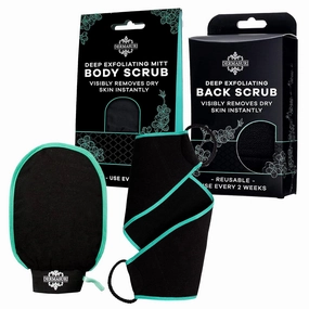 Dermasuri Deep Exfoliating Body Mitt & Back Scrub Bundle - Bath & Shower Body Scrubs, Cleansing & Full Body Exfoliation, Spa Exfoliator Glove, Dry Skin Remover, Skin Care Treatment for Women & Men