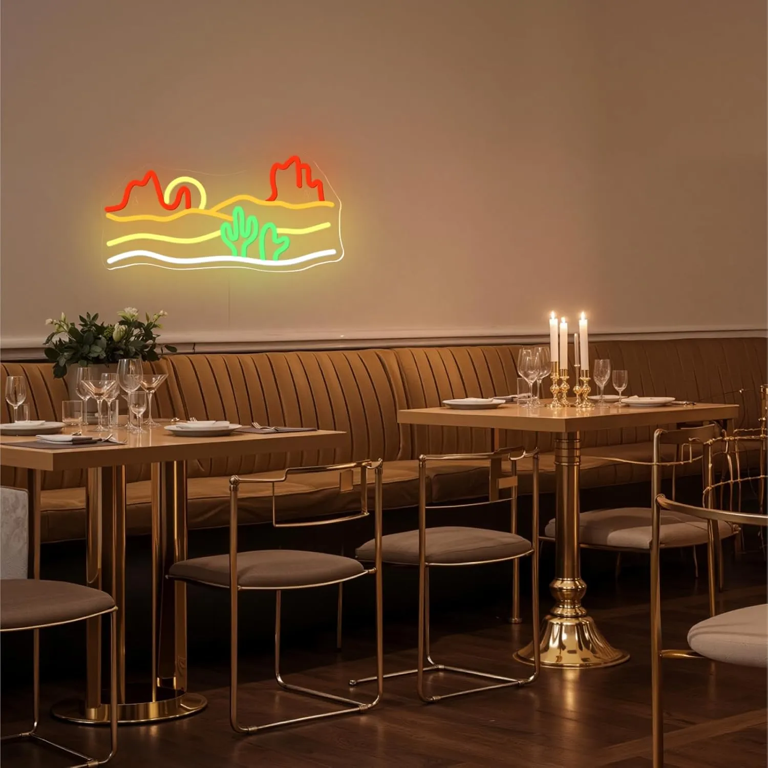 Desert Sunset Neon Sign – 16.5“x 8.3" Southwest View LED Wall Decor for Living Room, Bedroom, or Bar – Vibrant USB Powered Light with Warm Glow, Adjustable Brightness