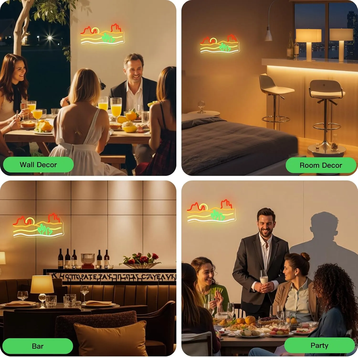 Desert Sunset Neon Sign – 16.5“x 8.3" Southwest View LED Wall Decor for Living Room, Bedroom, or Bar – Vibrant USB Powered Light with Warm Glow, Adjustable Brightness