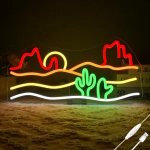 Desert Sunset Neon Sign – 16.5“x 8.3" Southwest View LED Wall Decor for Living Room, Bedroom, or Bar – Vibrant USB Powered Light with Warm Glow, Adjustable Brightness