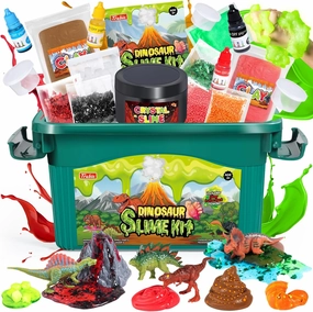Dinosaur Slime Making Kit for Boys, Butter and Crystal Slime, Glow in The Dark and Add-ins with Storage Box, Dino Figurines with Lava, DIY Birthday Party Favors Gift Toys for Kids 6-12