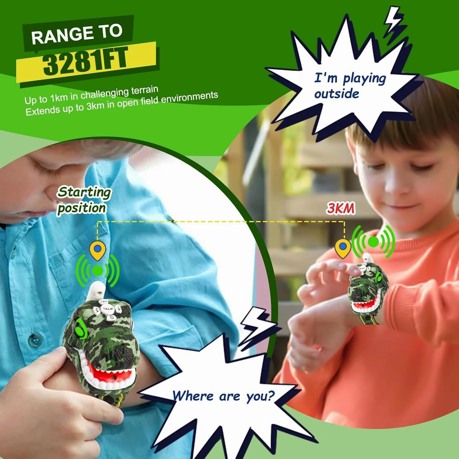 Dinosaur Walkie Talkies for Kids 2 Way Radios Toys for Boys Girls Ages 3-12 Long Range, 3 Channels Outdoor Adventure, Camping, Hiking Gifts Birthday Gifts Christmas Stocking Stuffers
