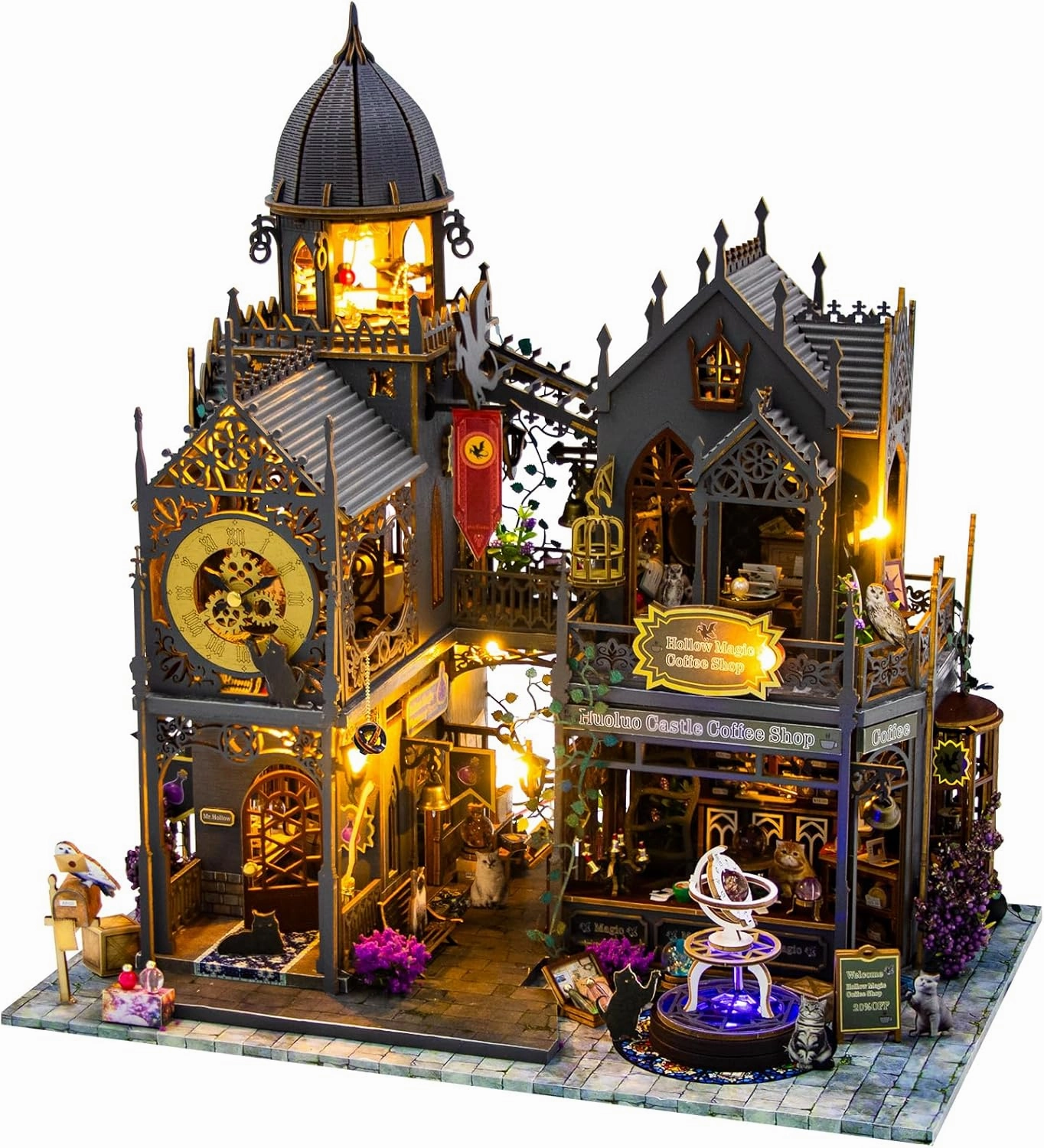 DIY Miniature House Kit, Doll House Kits for Adults to Build, Creative Birthday/Christmas Day Gift for Family and Friends, Magic Castle Prefab Tiny House kit(Huoluo Castle)