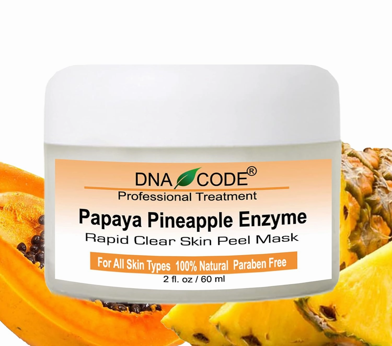 DNA Code-20% Papaya Pineapple Glycolic Enzyme Clear Skin Mask Peel w/Argireline, Hyluronic Acid, Glycolic Acid, Vit. C, E, CoQ10.