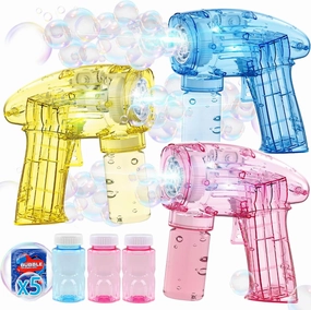 Dolanus Bubble Gun 3 Pack - Light Up Bubbles Machine Blaster Gun for Kids with Bubble Solution, Ideas Gifts for 3 4 5 6 7 8 Year Old Birthday, Outdoor Toys for Boys Toddlers Girls Ages 3-8