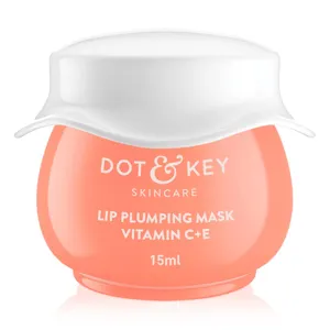 Dot.'&'Key Lip Plumping Mask With Vitamin C   E For Naturally Glowing Lips, Fades Lip Pigmentation, Smoothes Flaky & Dry Lips, (Blood Orange & Nectarine) Fl Oz 0.5