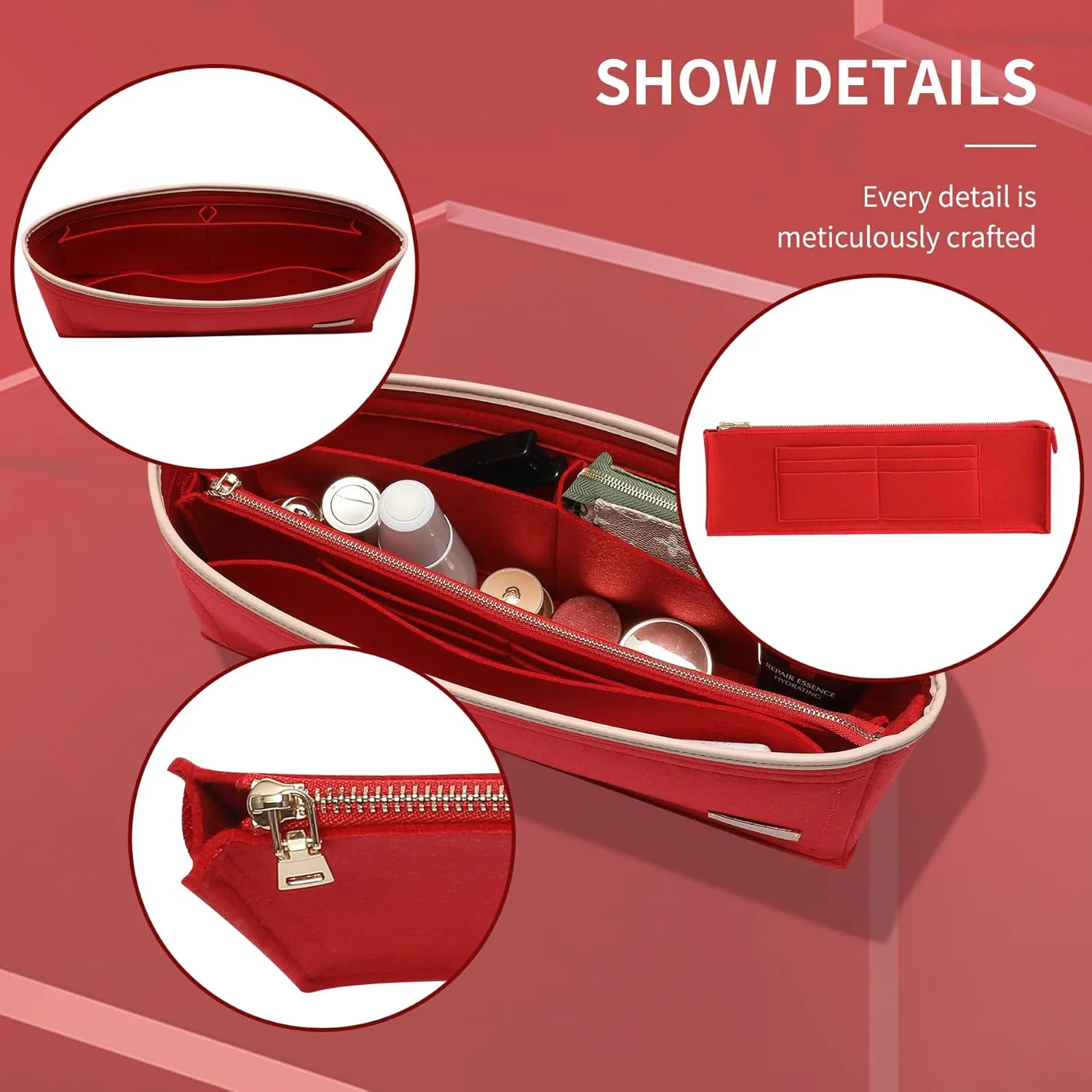 Doxo Purse Organizer Insert,Felt Handbag & Tote Bag Fit LV Graceful PM(Red,SM)