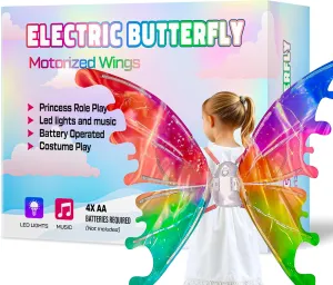 Electric Butterfly Wings Electric Light Up Flapping Fairy Wings For Girls with LED Lights and Music Halloween Costume Christmas Birthday Party Princess Cosplay Gift Dress Up Toy for Kids or dog