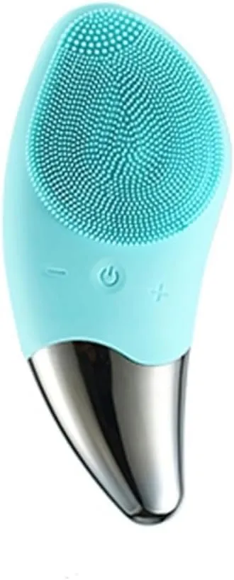 Electric Silicone Sonic Face Scrubber, Facial Massager, Constant Temperature 46° 6000 Vibrations 6-Speed Adjustment, for Deep Cleansing Gentle Exfoliating,Green
