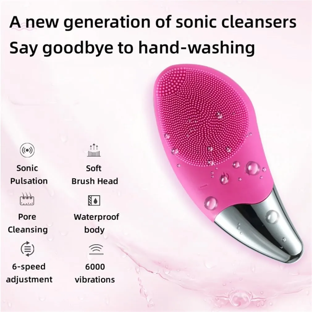 Electric Silicone Sonic Face Scrubber, Facial Massager, Constant Temperature 46° 6000 Vibrations 6-Speed Adjustment, for Deep Cleansing Gentle Exfoliating,Green