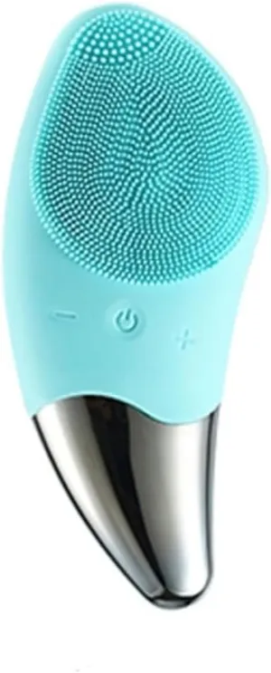 Electric Silicone Sonic Face Scrubber, Facial Massager, Constant Temperature 46° 6000 Vibrations 6-Speed Adjustment, for Deep Cleansing Gentle Exfoliating,Green