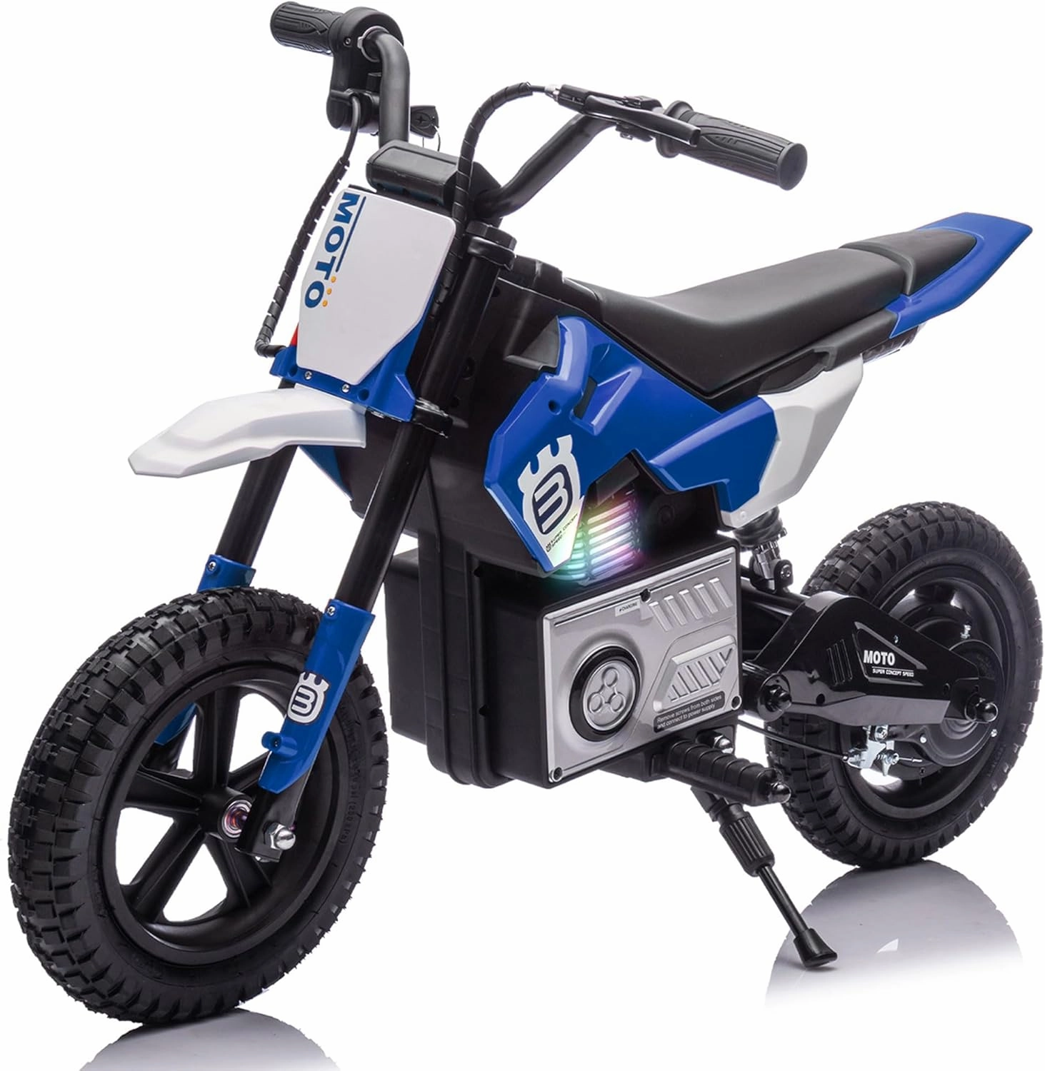 Electric Motorcycle for Kids 3-8, 24V Dirt Bike with 200W Hub Motor & Adjustable Speed (3.1-9.3MPH), LED Lights, Rear Shock Absorber, Lightweight 40.8lbs Ride-On Bike (Blue)
