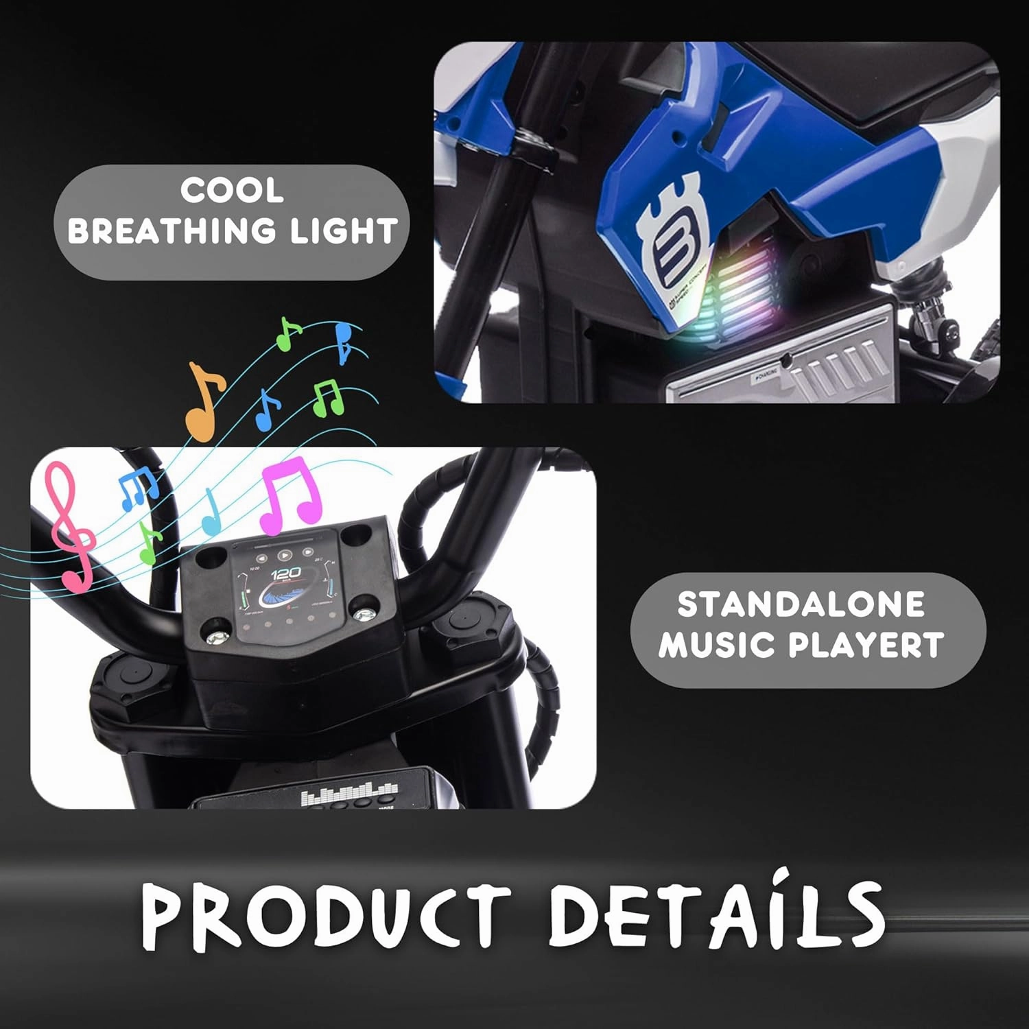 Electric Motorcycle for Kids 3-8, 24V Dirt Bike with 200W Hub Motor & Adjustable Speed (3.1-9.3MPH), LED Lights, Rear Shock Absorber, Lightweight 40.8lbs Ride-On Bike (Blue)