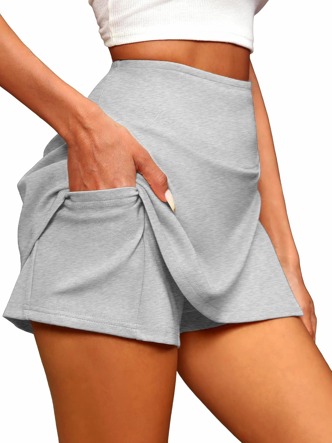 ELLEVEN Y2K Mini Skort with Sexy Side Slits - Women's Stylish Bodycon Skirt with Built-in Shorts & Pocket