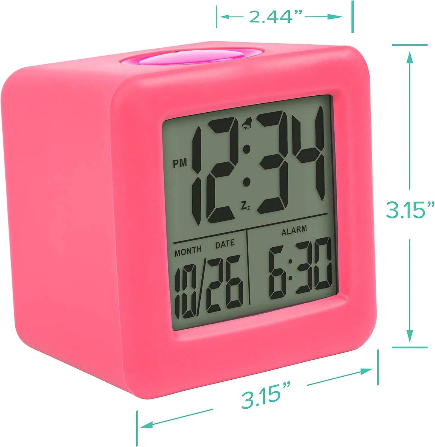Equity 73002 Pink Soft Cube LCD Alarm Clock with Smart Light