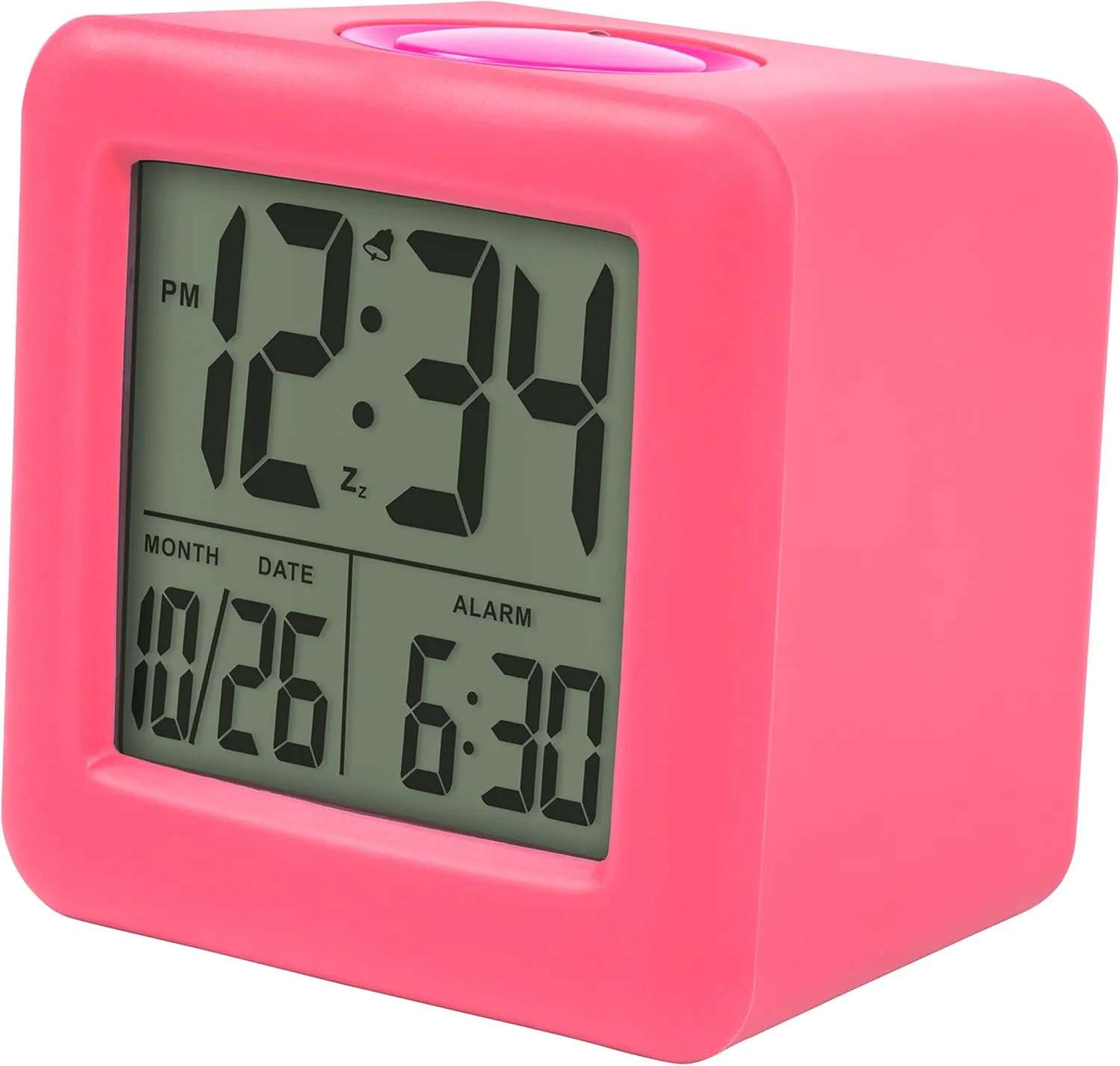 Equity 73002 Pink Soft Cube LCD Alarm Clock with Smart Light