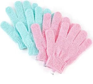 Exfoliating Glove, Exfoliation Mitt, Exfoliating Gloves, 4 Pairs, Pink&Green