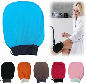 Exfoliating Glove, Korean Exfoliating Mitt Body Scrubber, Bath Washcloth Scrub Mitt for Body, Exfoliating Massage Mitt Back Shower Scrubber Glove for Women and Men Dead Skin Remover (Blue)
